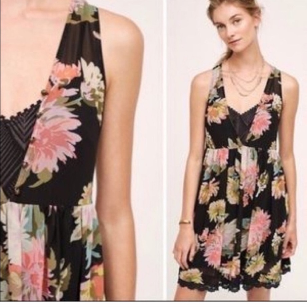 Anthropologie MaEve XS Floral v neck sleeveless dress with embroidered slip